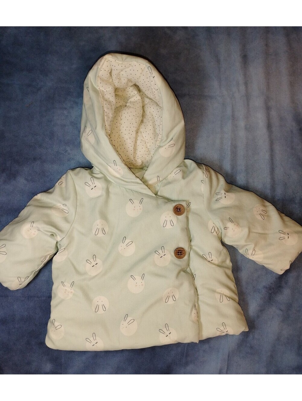 Baby Girls Mint Green Bunny Print Hooded Jacket